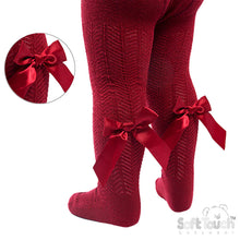 Load image into Gallery viewer, Burgundy Chevron Ribbon Bow Tights - Newborn To Age 5
