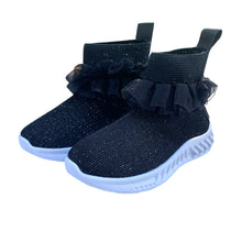 Load image into Gallery viewer, Black Ruffle Shimmer Sock Trainers - Infant 6 To Junior 2
