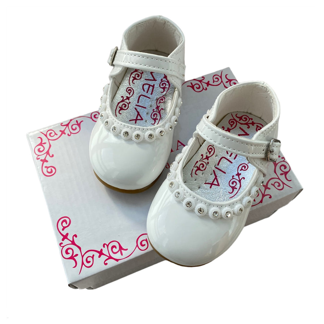 Melia White Diamonte Shoes - Infant 3 To 8