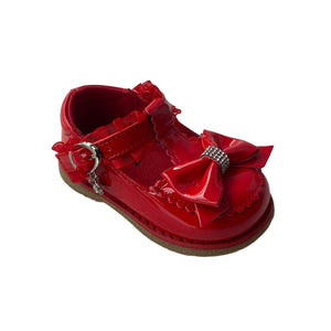 Red Frill Diamonte Bow Shoes - Infant 2 To 7
