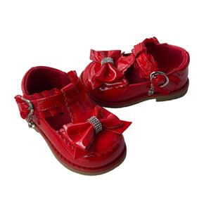 Red Frill Diamonte Bow Shoes - Infant 2 To 7