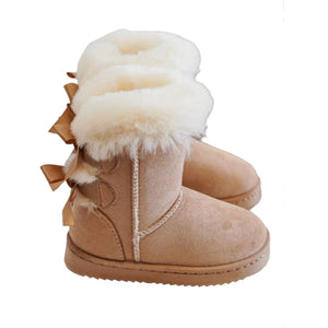 Beige Ribbon Bow Boots - Junior 8 To 3