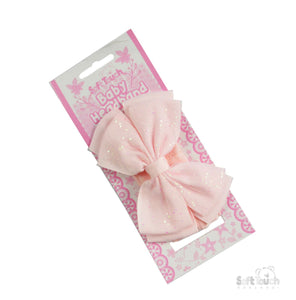 Baby Pink Headbands With Glitter Bow