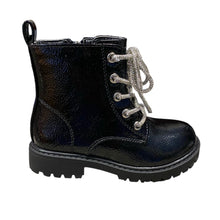 Load image into Gallery viewer, Black Patent Diamonte Lace Up Boots - Junior 8 To 2
