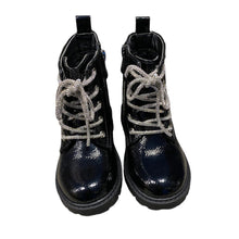 Load image into Gallery viewer, Black Patent Diamonte Lace Up Boots - Junior 8 To 2
