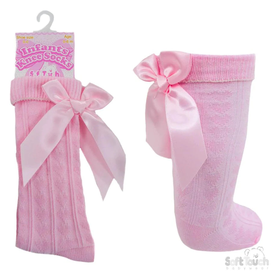 Pink Ribbon Bow Ribbed Knee High Socks - Newborn To Age 6