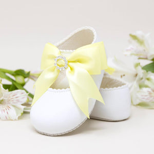 Soft Sole Yellow Ribbon Bow Diamonte Shoes - Newborn To 18 Months