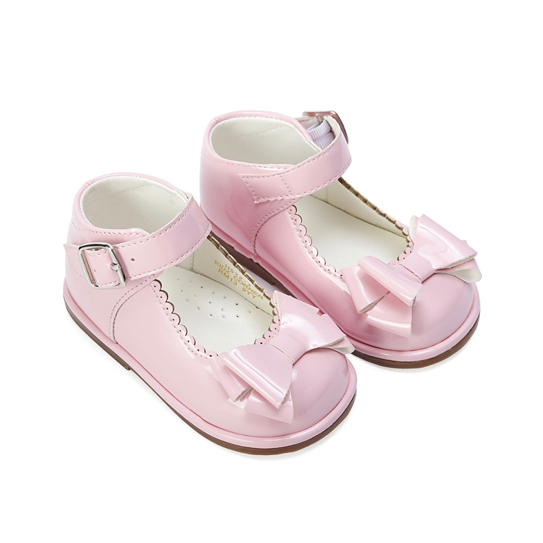 Baby Pink Spanish Patent Bow Shoes - Toddler Size 5 & 6 Only