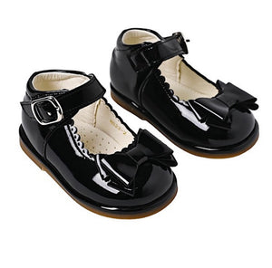 Black Spanish Patent Bow Shoes - Infant 3 To 10