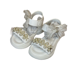 White Sparkle Bow Sandals - Infant 3 To Junior 2