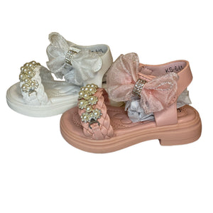 White Sparkle Bow Sandals - Infant 3 To Junior 2