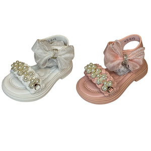 Pink Sparkle Bow Sandals - Infant 3 To Junior 2