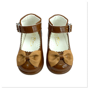 Brown Tia Patent Bow Shoes - Infant 3 To 10