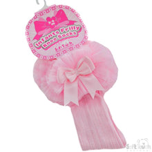 Load image into Gallery viewer, Pink Ribbed Knee High Socks (Organza Lace &amp; Bow) - Newborn To Age 6
