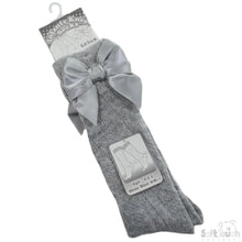 Load image into Gallery viewer, Grey Pelerine Knee High Bow Socks - Newborn To Age 6
