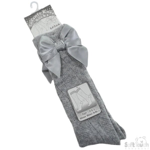 Grey Pelerine Knee High Bow Socks - Newborn To Age 6