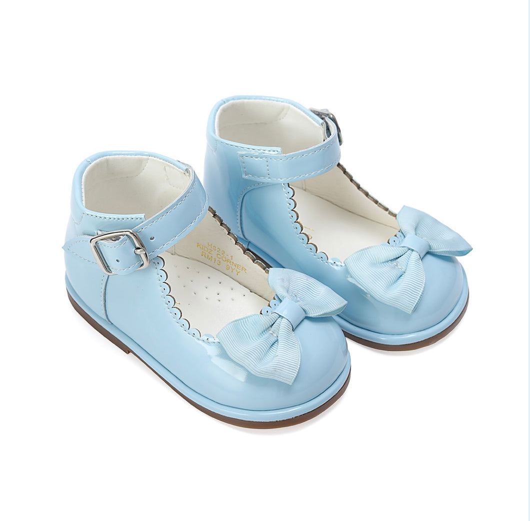 Baby Blue Tia Patent Bow Shoes - Junior 10 Only (LAST ONE)