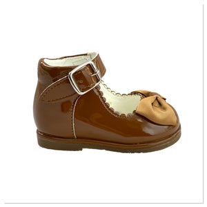 Brown Tia Patent Bow Shoes - Infant 3 To 10