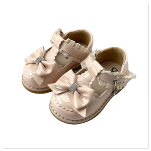 Beige Frill Diamonte Bow Shoes - Infant 2 To 7