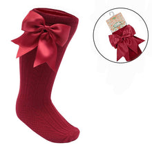 Load image into Gallery viewer, Burgundy Luxury Large Bow Knee High Socks - Newborn To 6 Months
