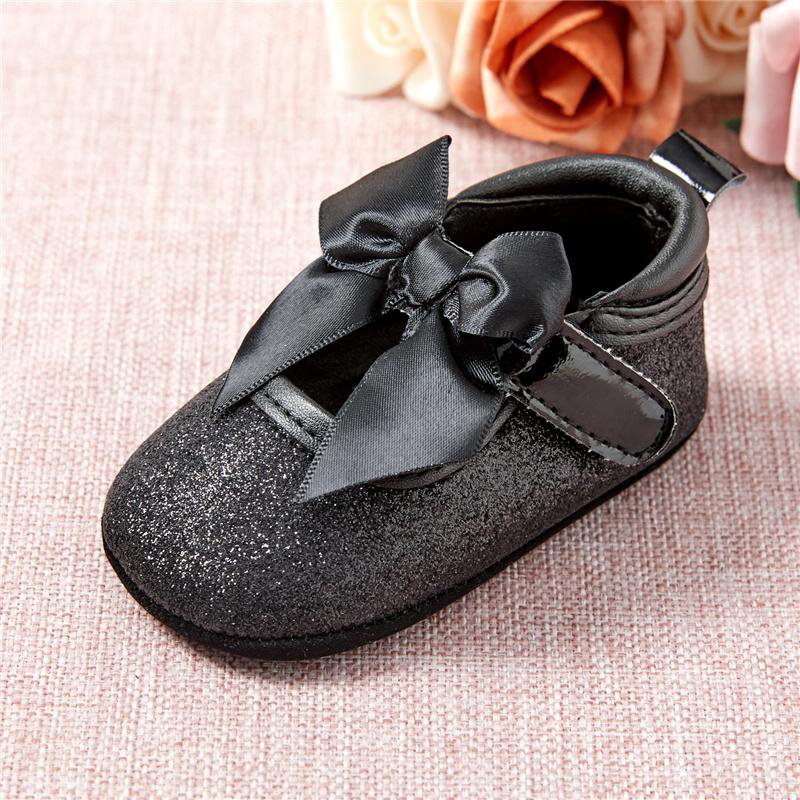 Baby Soft Sole Shimmer Ribbon Bow Shoes - 6-12 & 12-18 Months Only