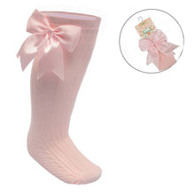 Load image into Gallery viewer, Baby Pink Luxury Large Bow Knee High Socks - Newborn To 12 Months
