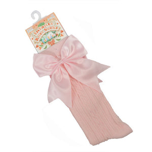 Baby Pink Luxury Large Bow Knee High Socks - Newborn To 12 Months
