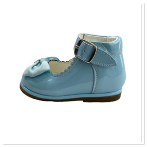 Baby Blue Tia Patent Bow Shoes - Junior 10 Only (LAST ONE)
