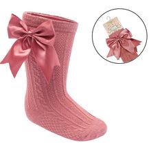 Load image into Gallery viewer, Dusty Pink Luxury Large Bow Knee High Socks - Newborn To 12 Months
