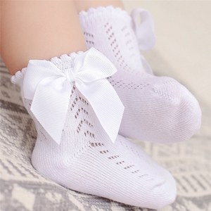 Open Work Ribbon Bow Ankle Socks - Newborn To Age 5