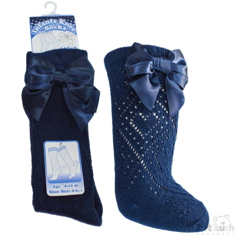 Navy Pelerine Knee High Bow Socks - Newborn To 24 Months