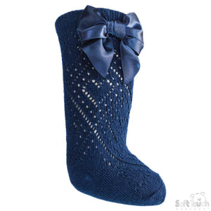 Navy Pelerine Knee High Bow Socks - Newborn To 24 Months