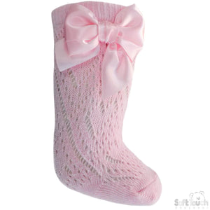 Pink Pelerine Knee High Bow Socks - Newborn To Age 6