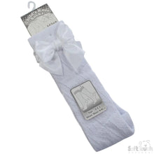 Load image into Gallery viewer, White Pelerine Knee High Bow Socks - Newborn To Age 6
