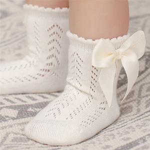Open Work Ribbon Bow Ankle Socks - Newborn To Age 5