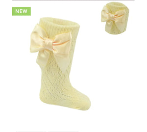 Yellow Pelerine Knee High Bow Socks - Newborn To 24 Months