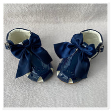 Load image into Gallery viewer, Navy Sevva Ribbon Bow Sandals - Infant 2 To 7
