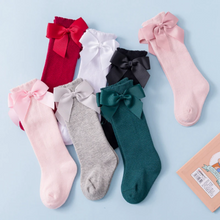 Load image into Gallery viewer, Ribbon Bow Knee Length Socks - Newborn To 12 Months
