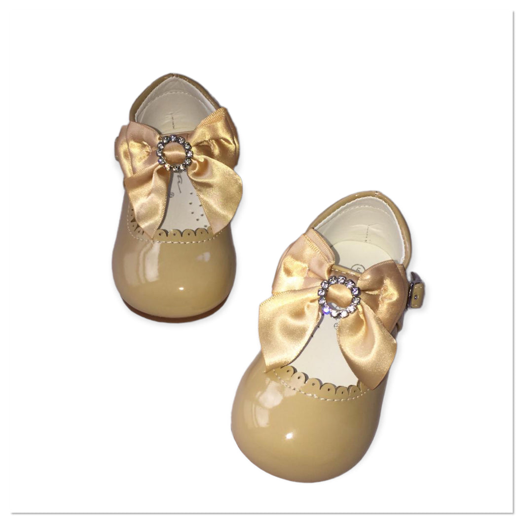 Camel Tia Double Ribbon Bow Diamonte Shoes - Infant 5 Only (LAST ONE)
