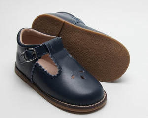 Navy Leather T Bar Shoes - Infant 4 To Junior 10