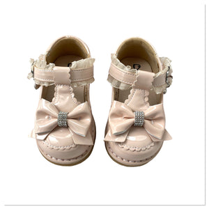 Beige Frill Diamonte Bow Shoes - Infant 2 To 7