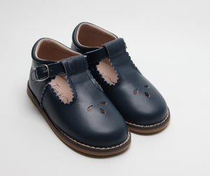Navy Leather T Bar Shoes - Infant 4 To Junior 10