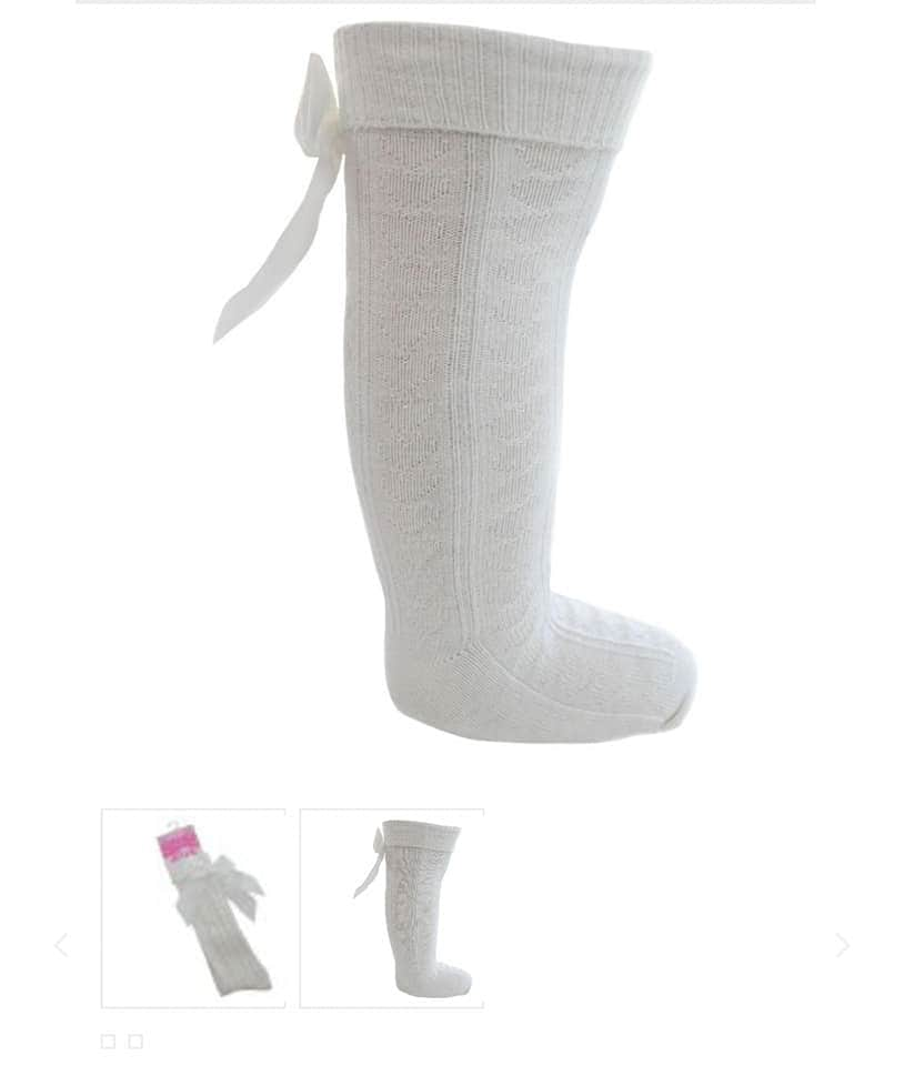 Cream Ribbon Bow Ribbed Knee High Socks - Newborn To Age 6