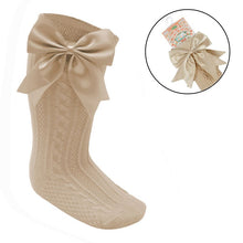 Load image into Gallery viewer, Beige Luxury Large Bow Knee High Socks - Newborn To 6 Months
