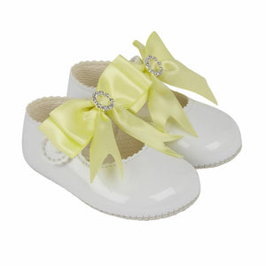 Soft Sole Yellow Ribbon Bow Diamonte Shoes - Newborn To 18 Months