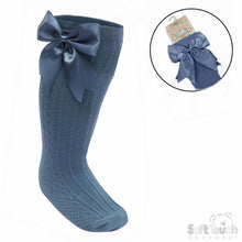 Load image into Gallery viewer, Dusty Blue Luxury Large Bow Knee High Socks - Newborn To 12 Months
