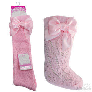 Pink Pelerine Knee High Bow Socks - Newborn To Age 6