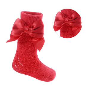 Red Pelerine Knee High Bow Socks - Newborn To Age 6