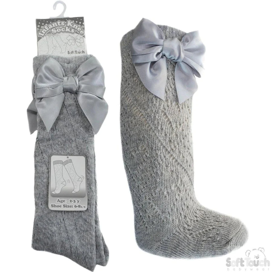 Grey Pelerine Knee High Bow Socks - Newborn To Age 6