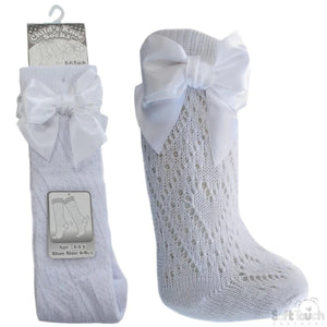 White Pelerine Knee High Bow Socks - Newborn To Age 6